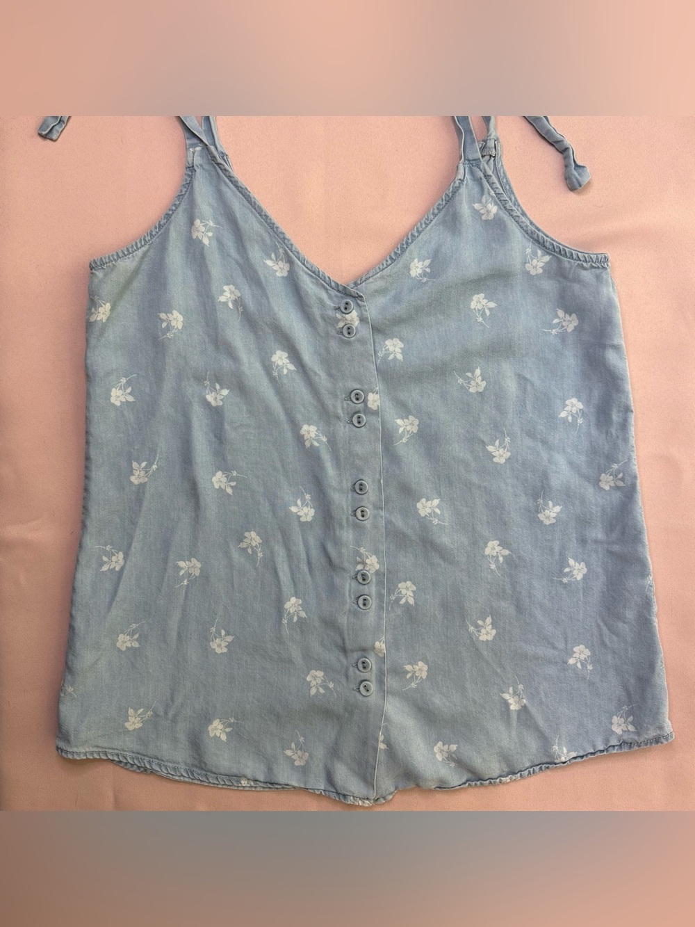 1250C - Blue Denim Ditzy Floral Pattern Tie-Straps Tank Top - Size S